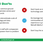 Cumberland Council slide summarising digital transformation dos and don’ts during local government reform - covering collaboration, data dependencies, compassion for staff and technology best practice.